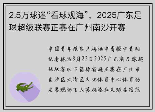 2.5万球迷“看球观海”，2025广东足球超级联赛正赛在广州南沙开赛